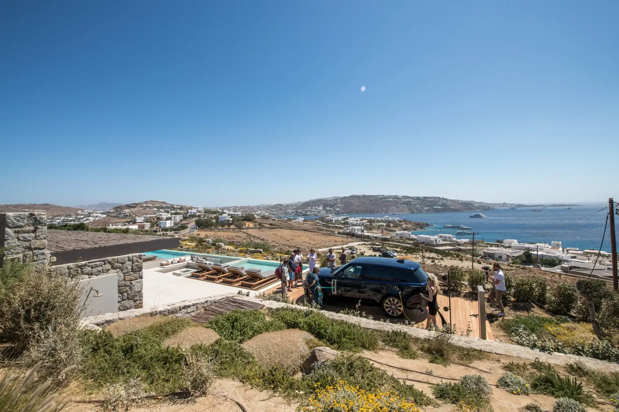 14 range rover house aerial villa mykonos bay